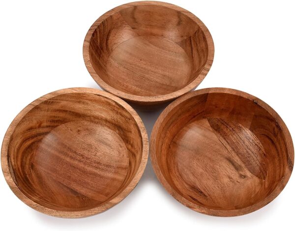 Lot de 3 bols en bois d'acacia pour la cuisine, collation, service, décoration – Image 8