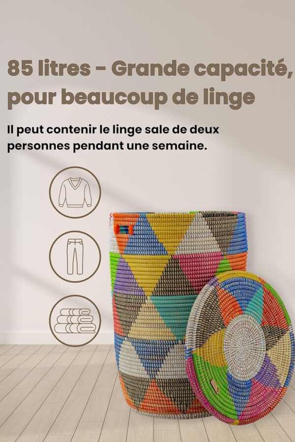 Panier tressé multiusage Fulani (85L) en herbe et plastique recyclé – Image 7