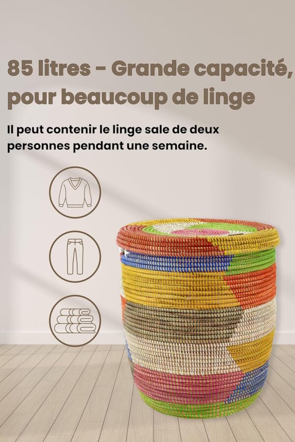 Panier tressé Africain Fulani (85L) en herbe et plastique recyclé – Image 13