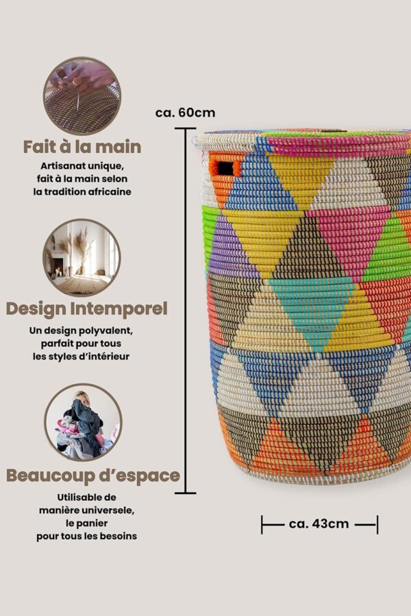 Panier tressé multiusage Fulani (85L) en herbe et plastique recyclé – Image 6