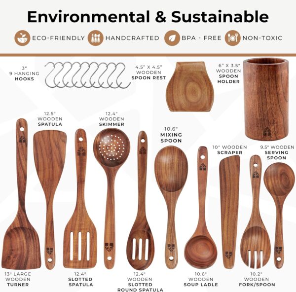 Ensemble de 8 spatules de cuisine en bois avec support, durable et pratique – Image 23