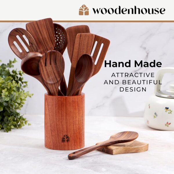 Ensemble de 8 spatules de cuisine en bois avec support, durable et pratique – Image 25