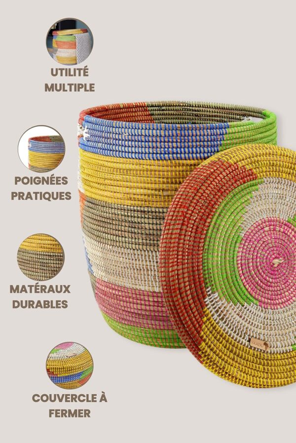 Panier tressé Africain Fulani (85L) en herbe et plastique recyclé – Image 25