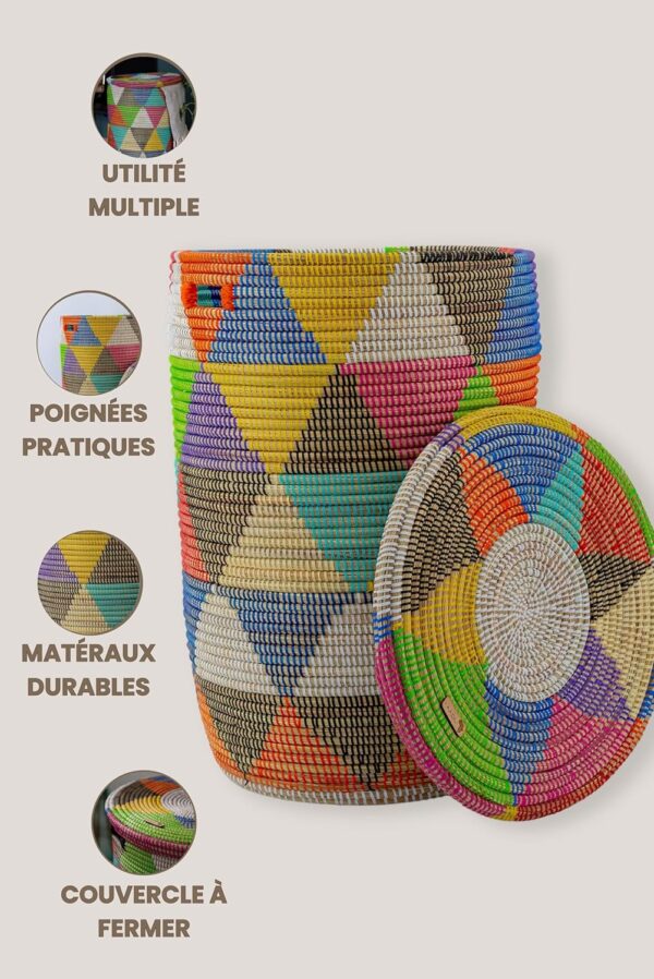 Panier tressé multiusage Fulani (85L) en herbe et plastique recyclé – Image 5