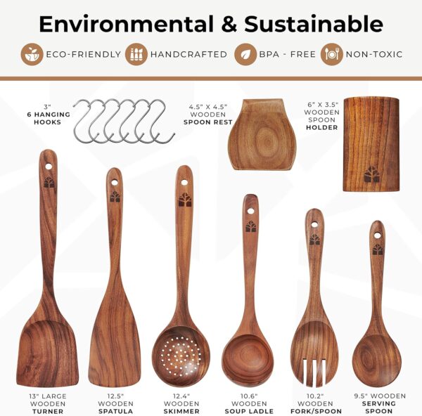 Ensemble de 8 spatules de cuisine en bois avec support, durable et pratique – Image 15