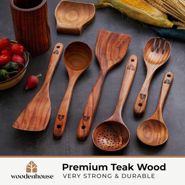 Ensemble de 8 spatules de cuisine en bois avec support, durable et pratique – Image 13