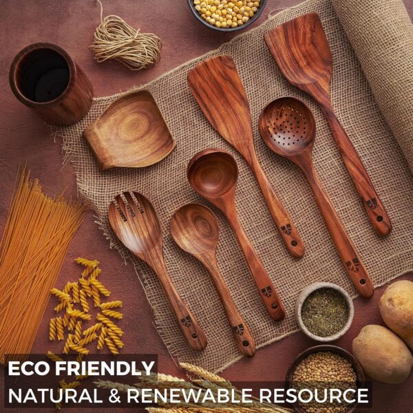 Ensemble de 8 spatules de cuisine en bois avec support, durable et pratique – Image 19