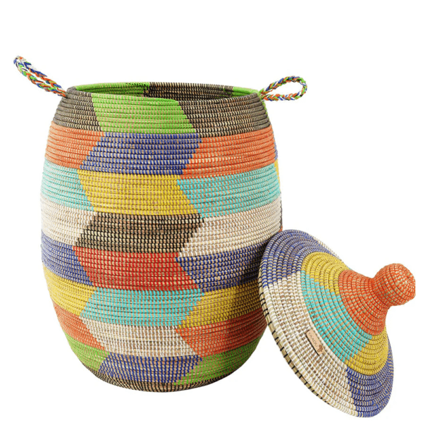 Panier tressé Africain Fulani (85L) en herbe et plastique recyclé